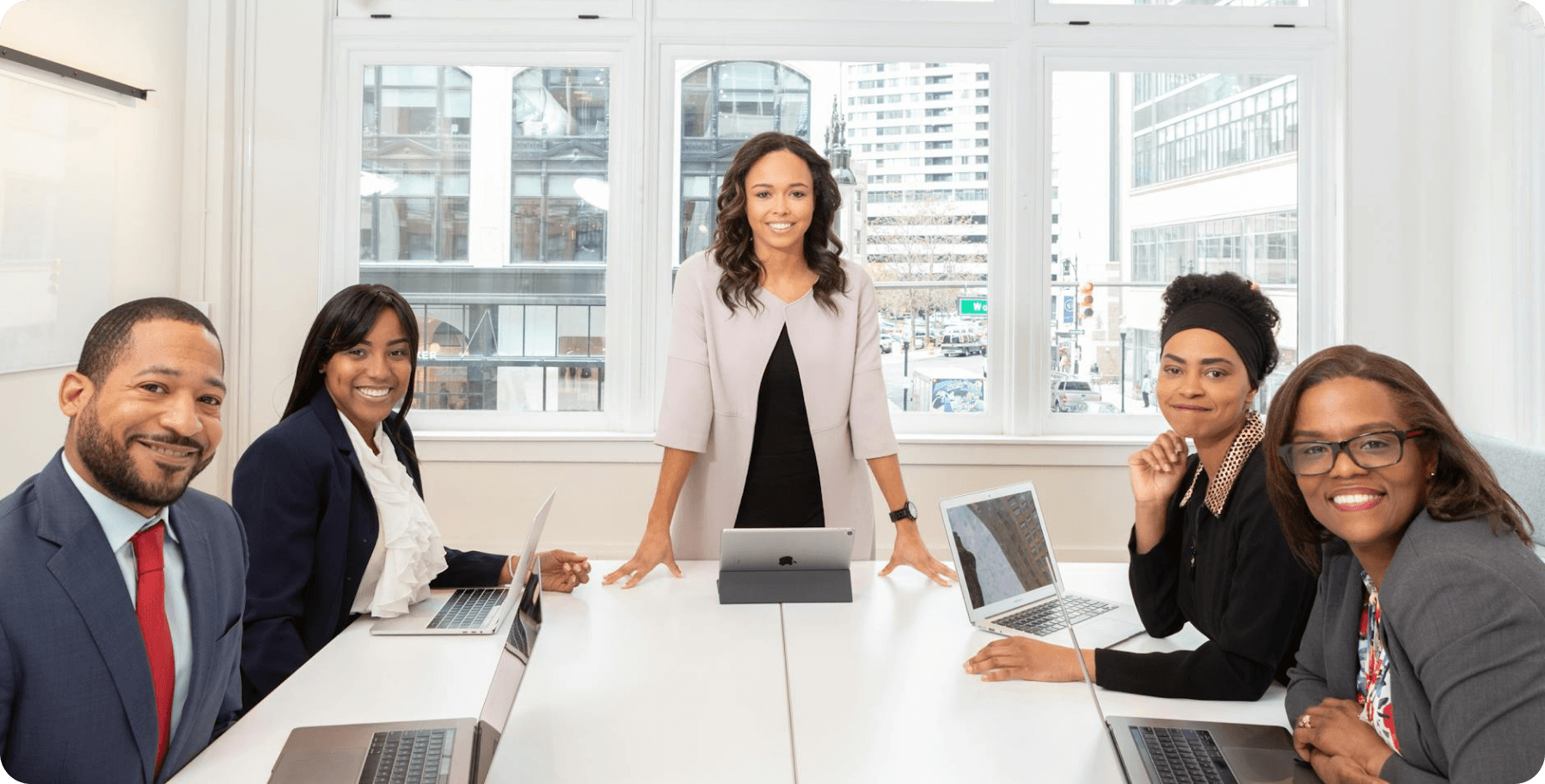 Analysts at a table